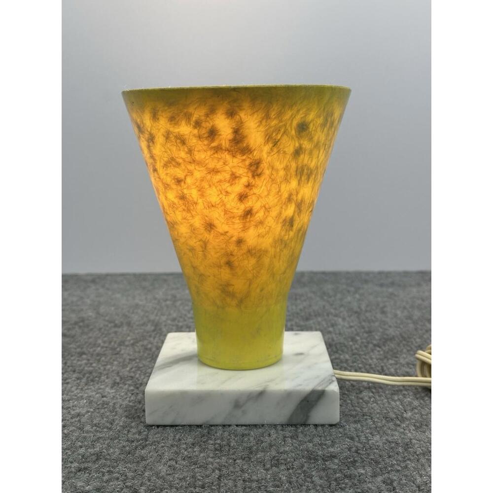 Vintage MCM Yellow Fiberglass Shade TV‎ Tabe Lamp Cone Marble Base Space Age